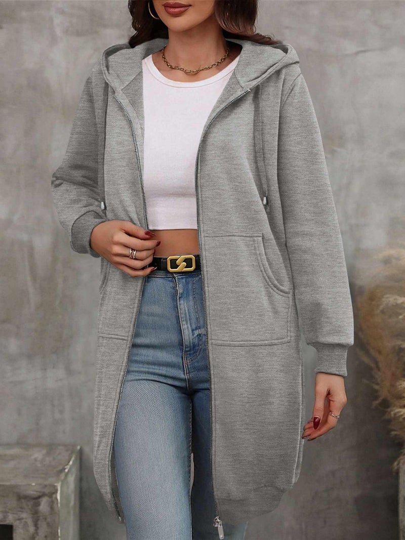 ELESOL Women's Oversized Sweatshirt Zip Up Thick Long Hoodie Sweater Dress Jackets Gray X-Large - Image 4